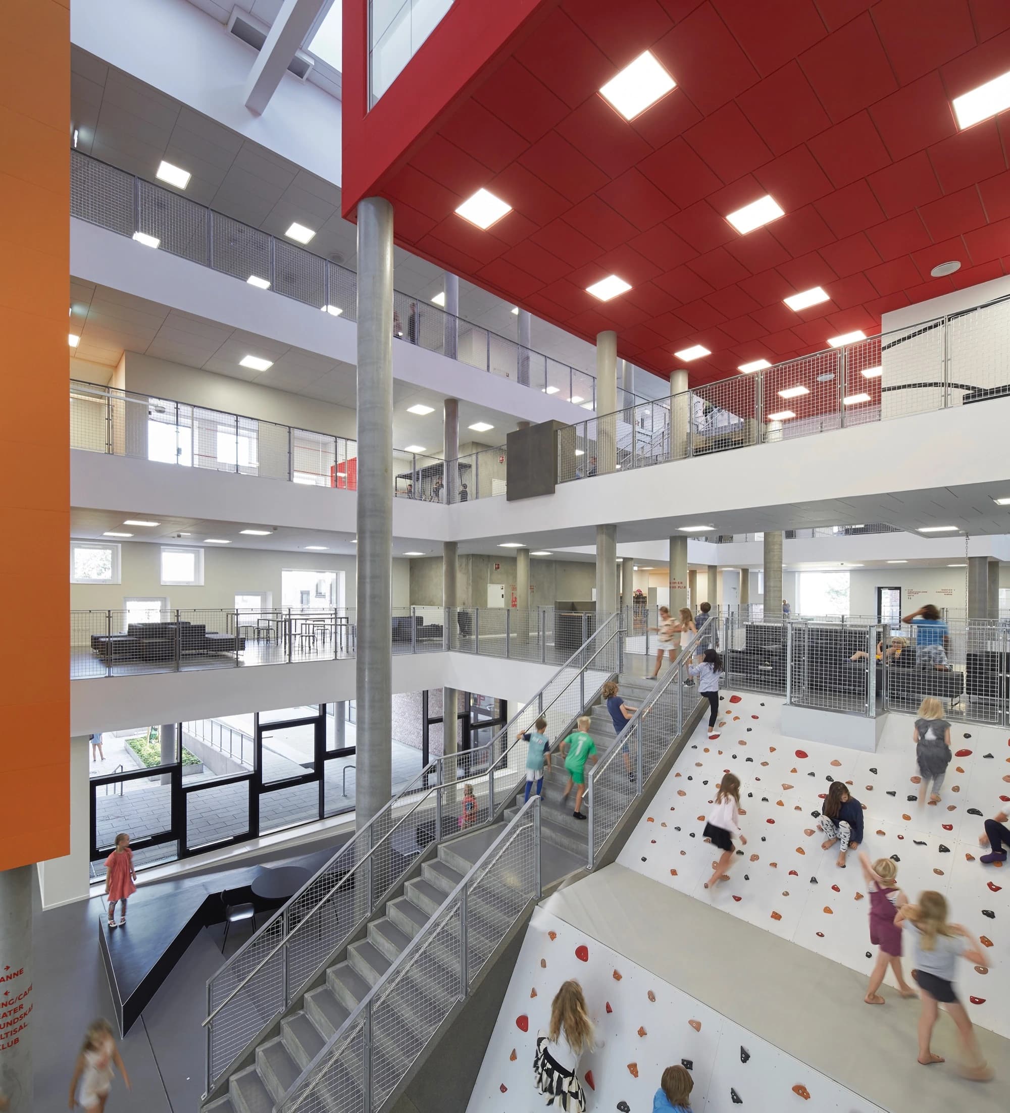 Climbing facilities accessible through the atrium.