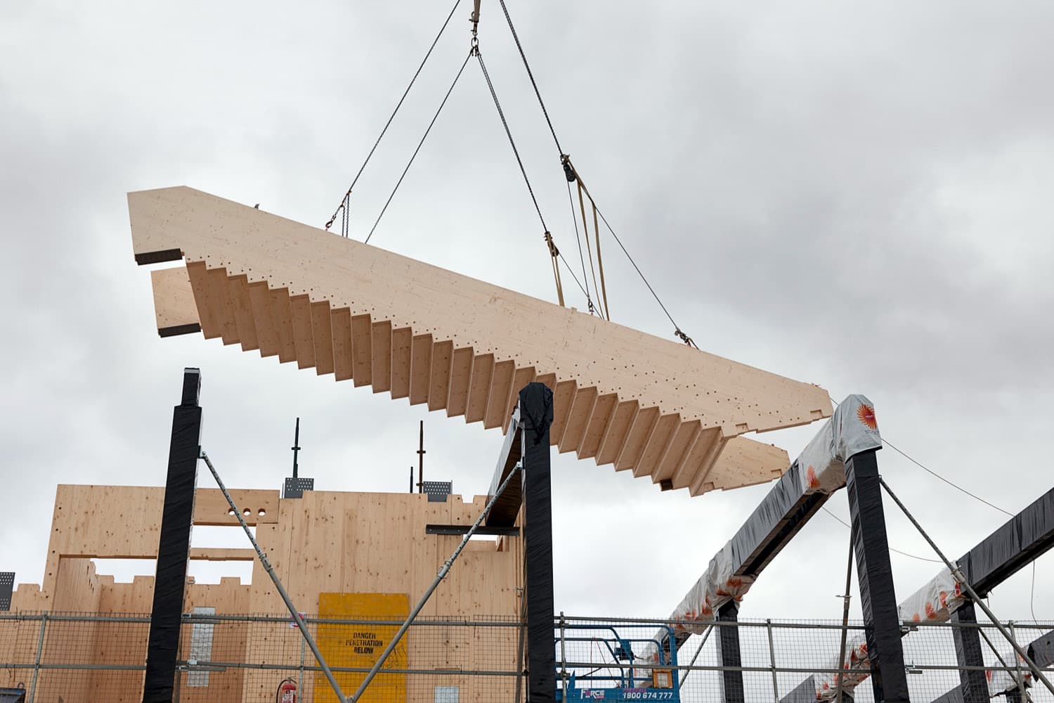 The central stair was amongst the building components that was quickly assembled on-site, and was craned into place in less than an hour.