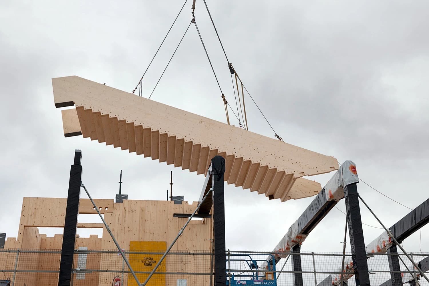 The central stair was amongst the building components that was quickly assembled on-site, and was craned into place in less than an hour.