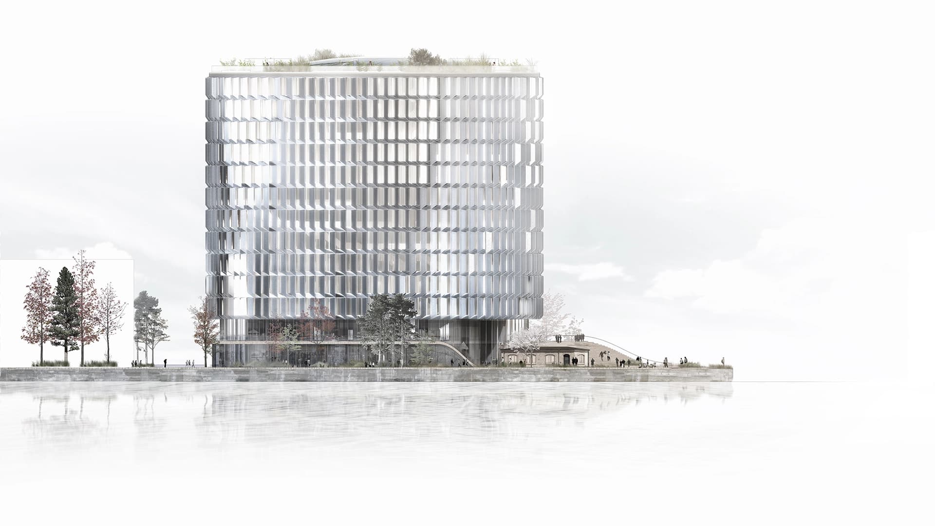 Tegning af færdig bygning, Spidsen af Nordø i Nordhavn