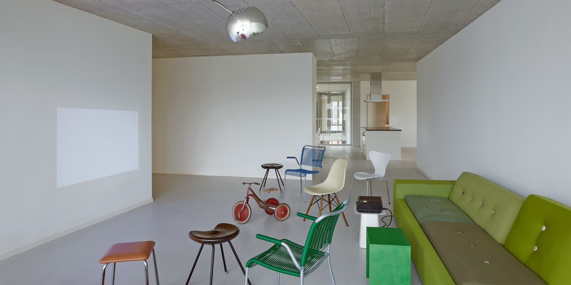 The common room of Duplex Architekten’s House A acts as a share space for a cluster of residents.