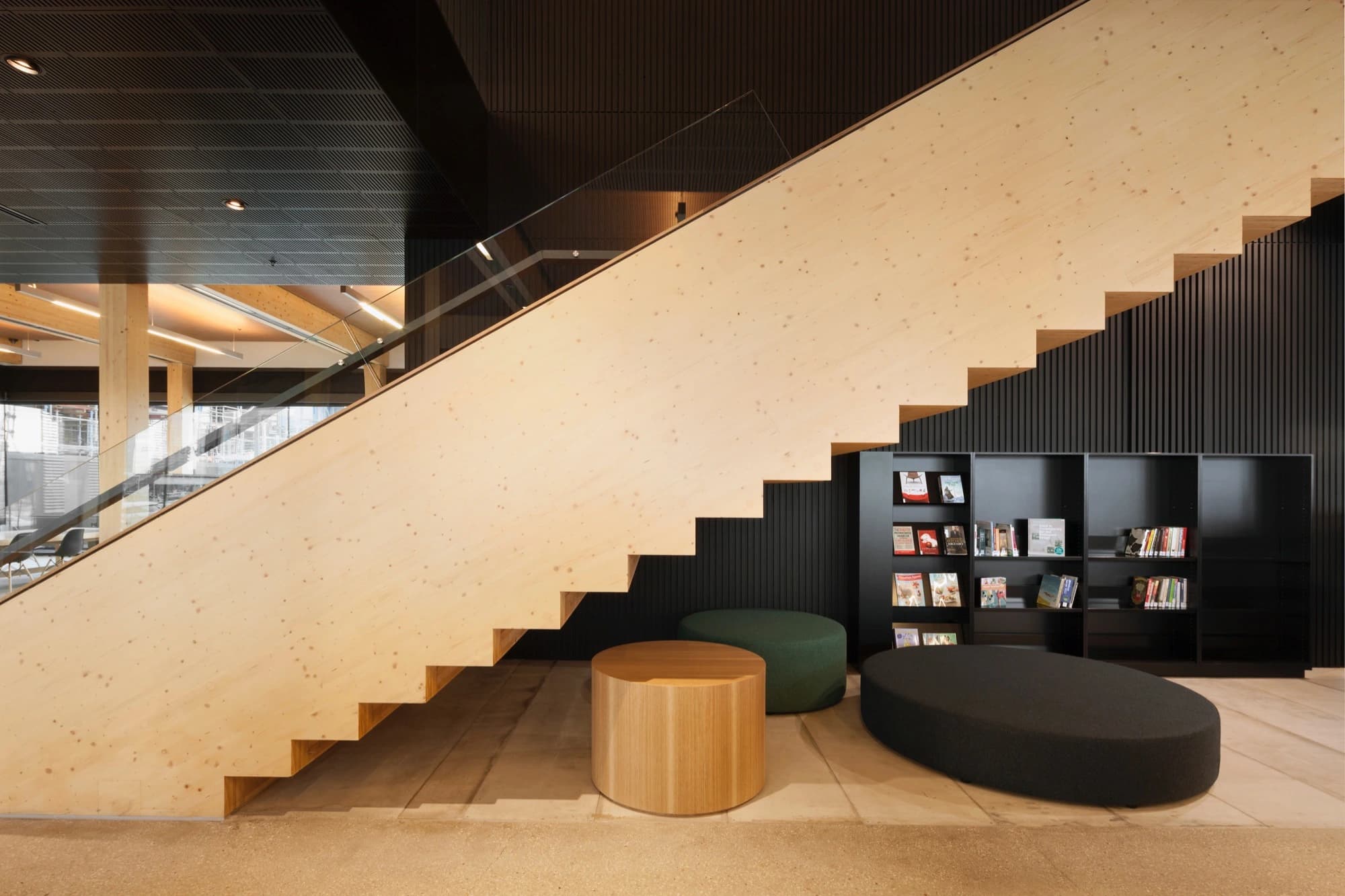 The Library at the Dock maintains a modest and approachable scale on the waterfront.