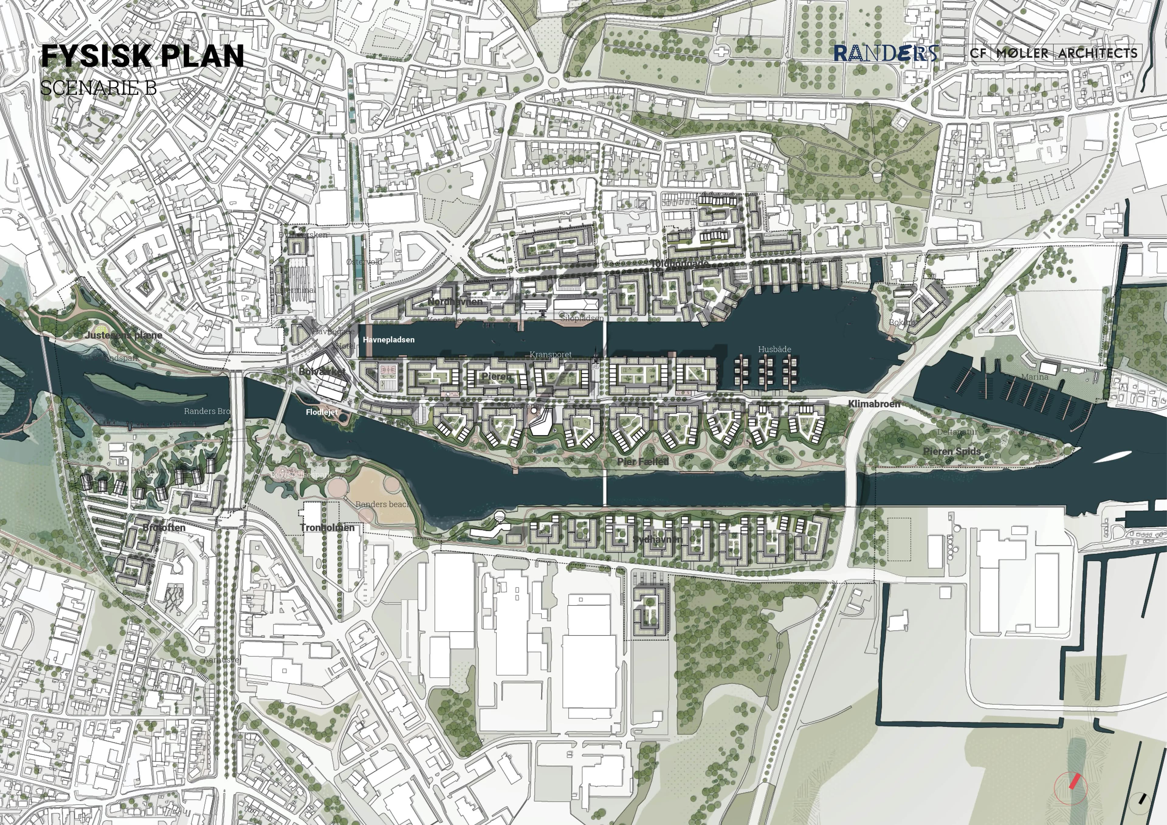 Flodbyen Randers plantegning scenarie B