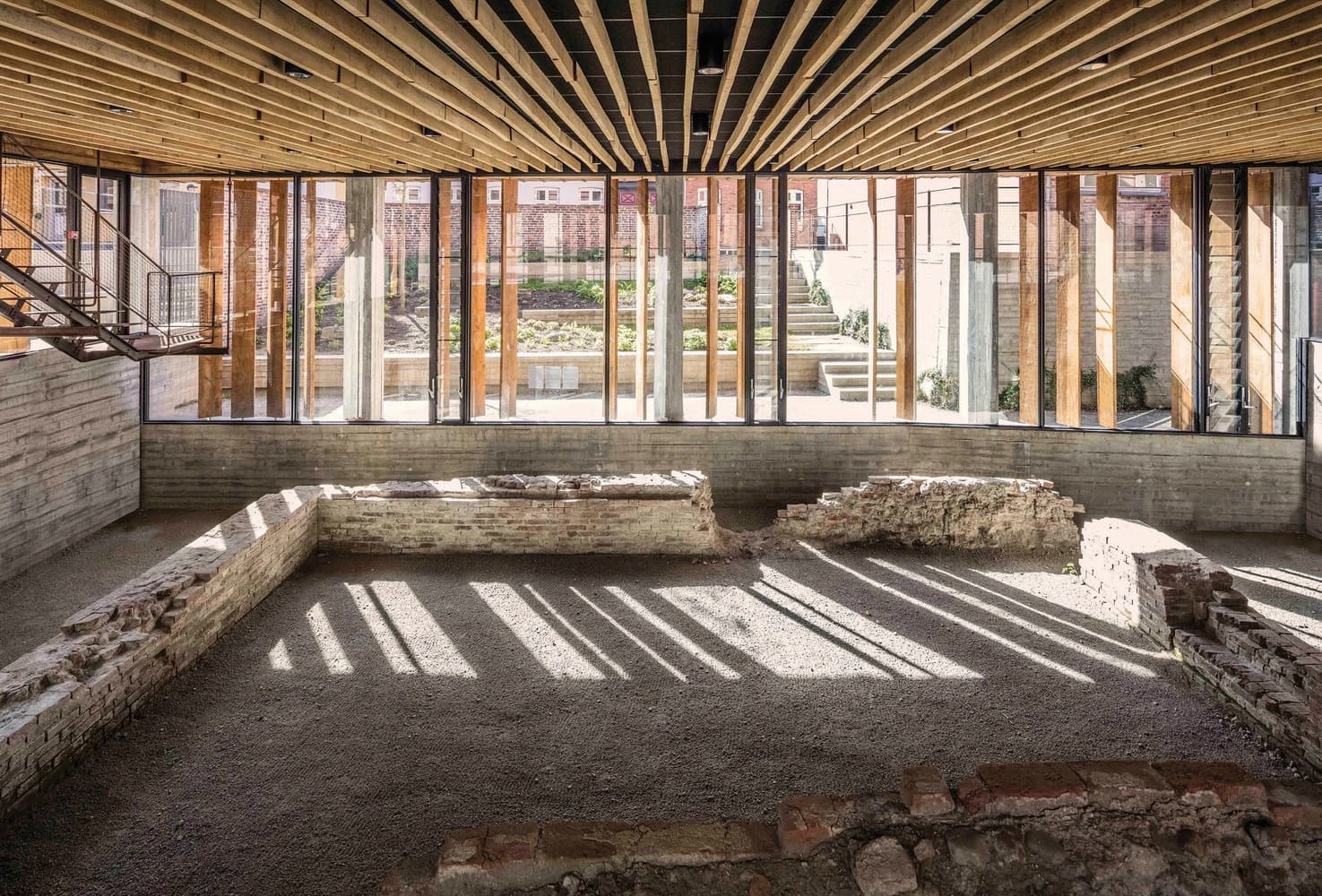 Ruins of the first brick building in Denmark were found during the excavation work and are now closely integrated into the building.