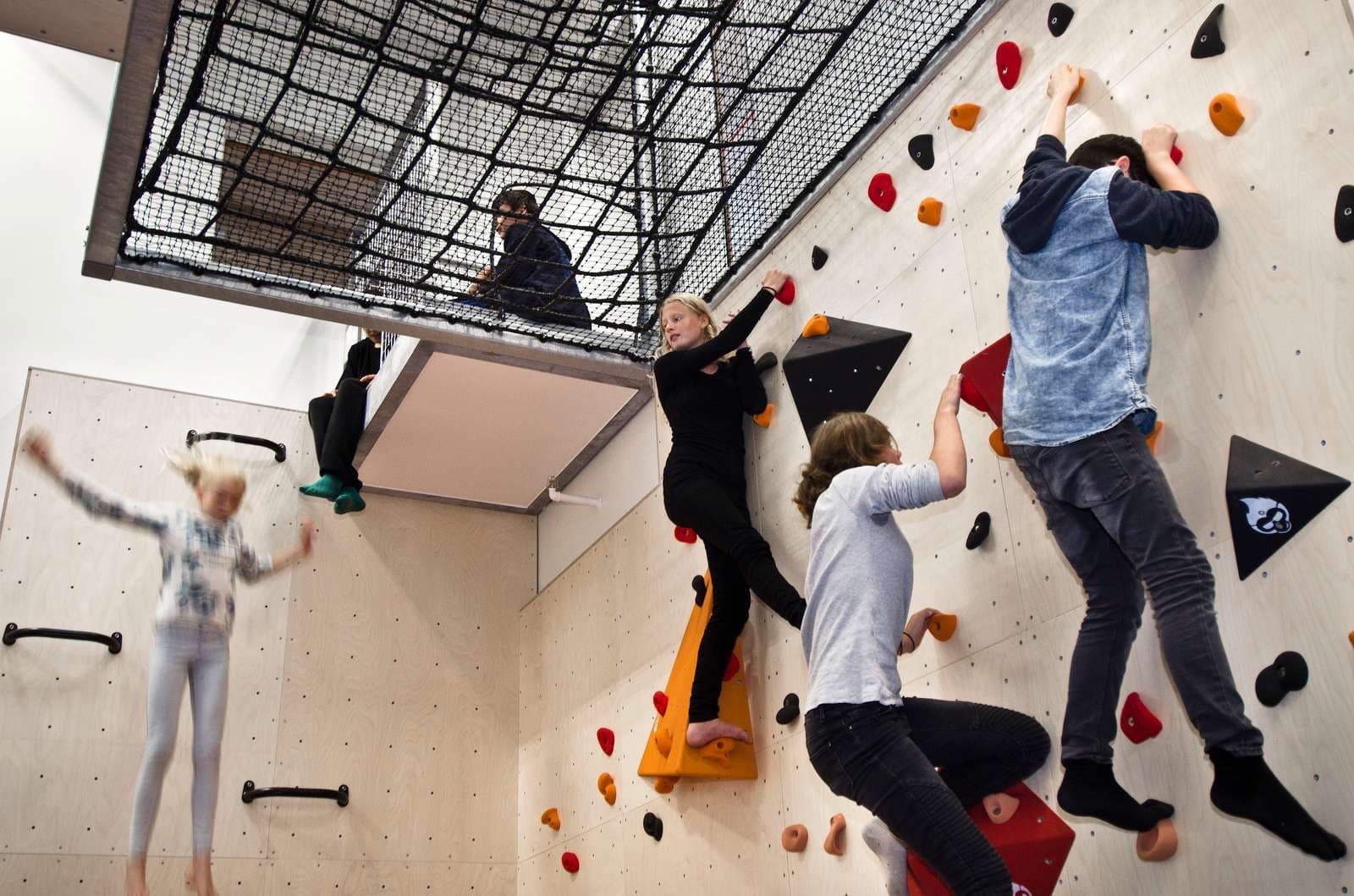 Rock climbing facilities inside the school