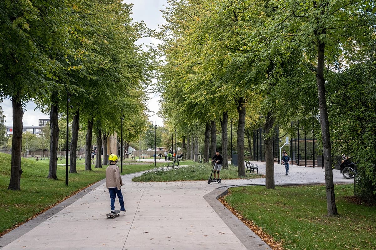 Børn skater i parken