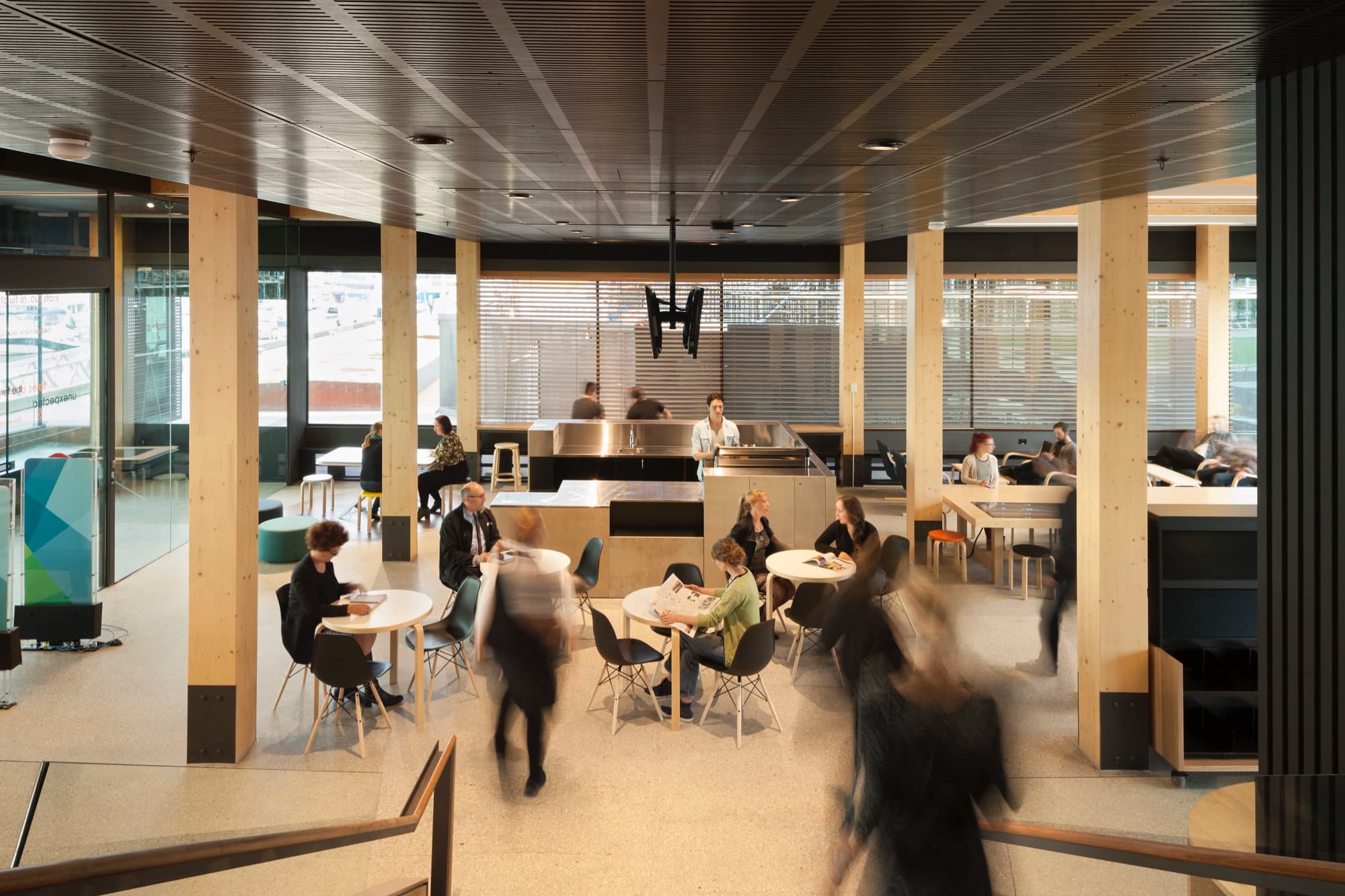 he ground floor of the Library at the Dock is filled with casual activity.