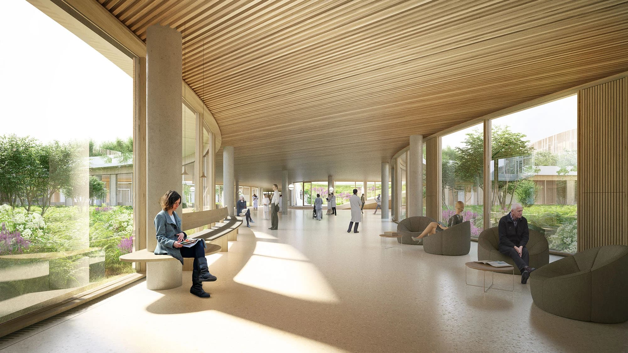 Nyt Hospital Nordsjælland indendørs i lobby, skitse