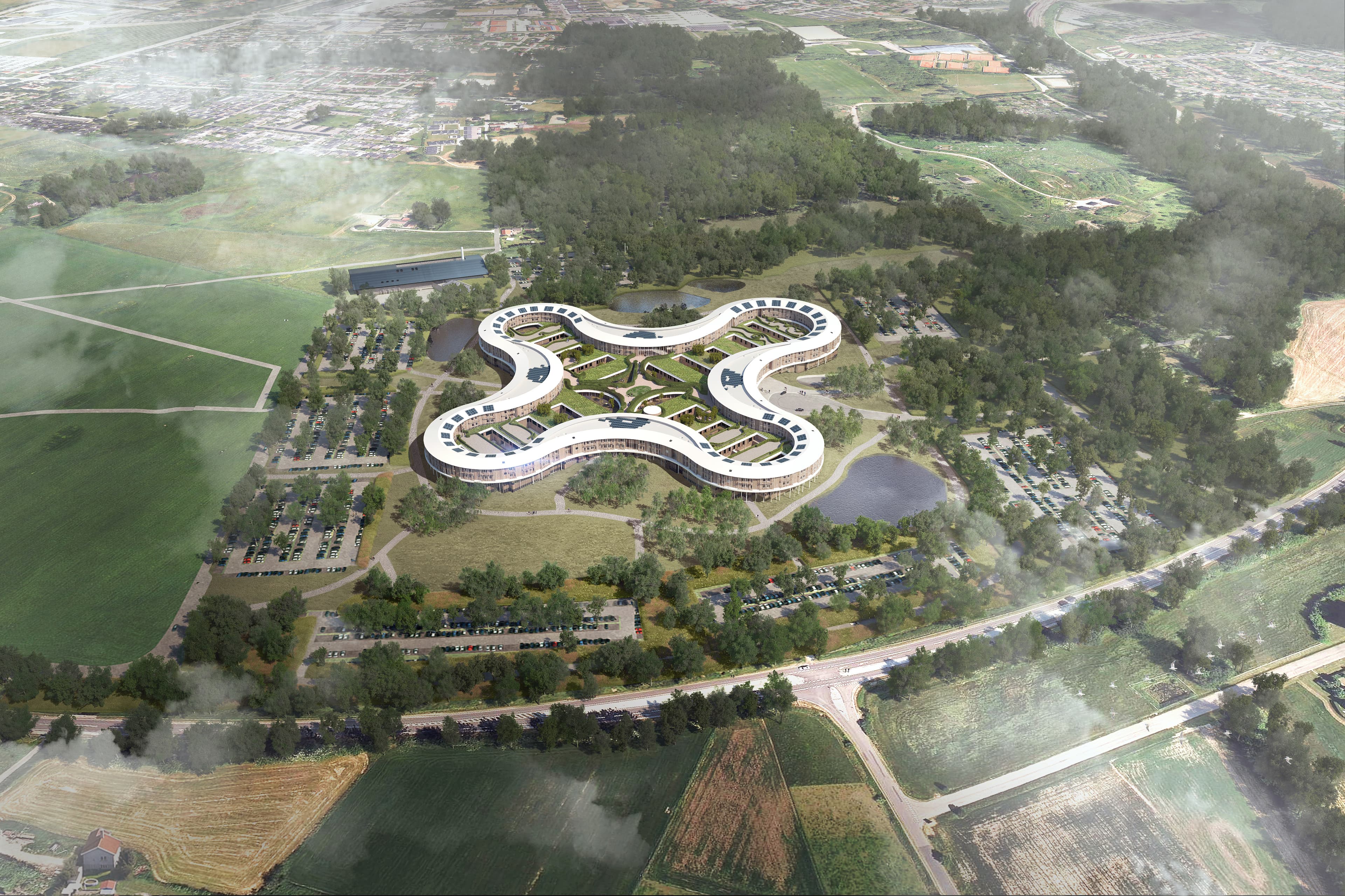 Nyt Hospital Nordsjælland set fra luften, skitse