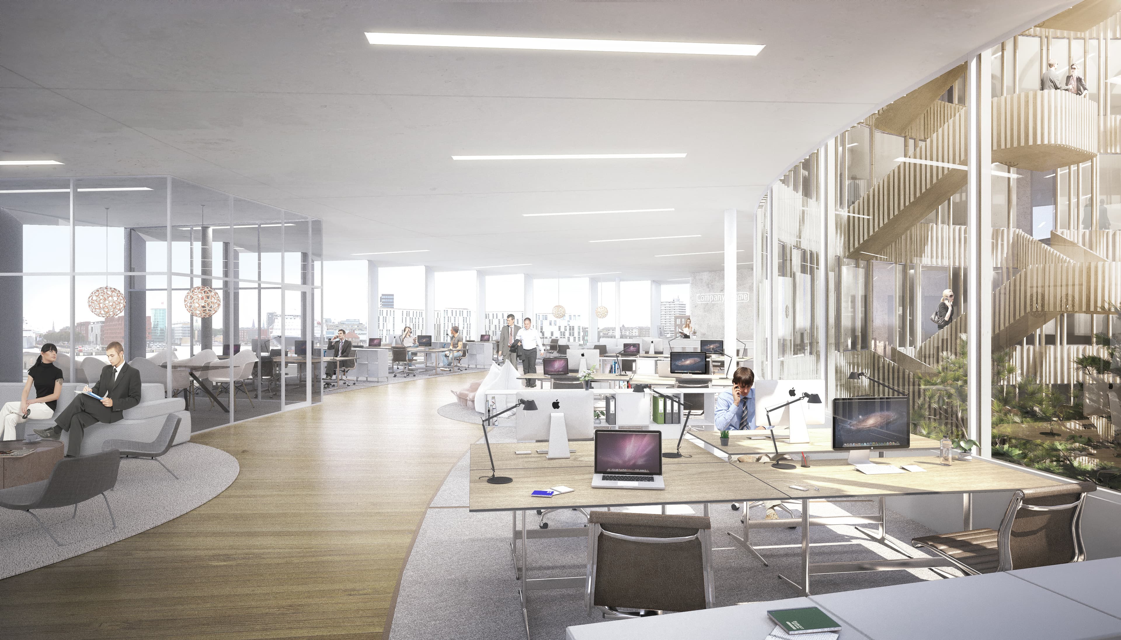 Tegning af kontormiljø i Spidsen af Nordø